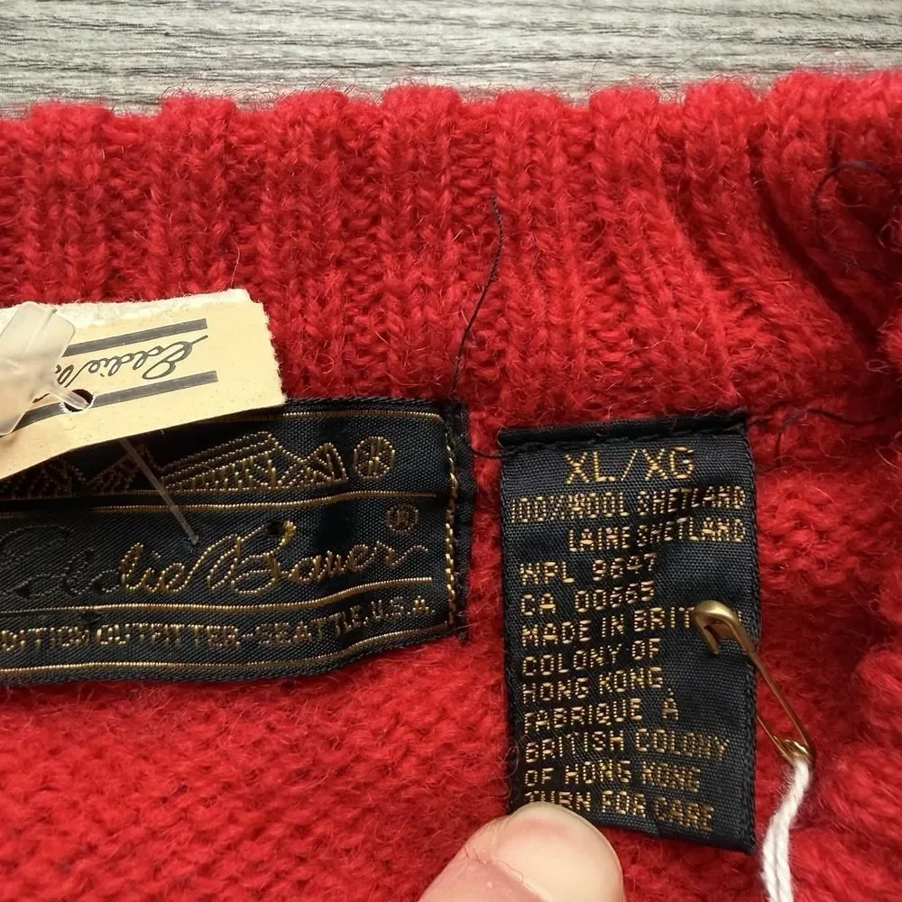 VTG 80s Eddie Bauer 100% Shetland Wool Red Crew Neck Sweater Mens XL NWT